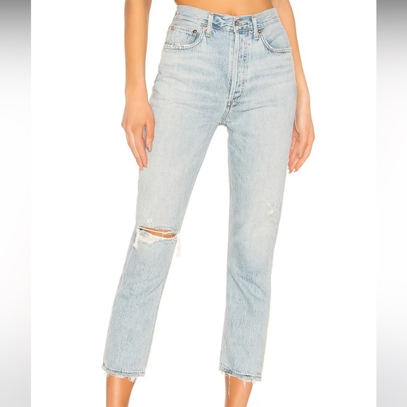 AGOLDE Riley High Rise Straight Crop Jeans in Shatter Light Wash Distressed 25 - Picture 2 of 8